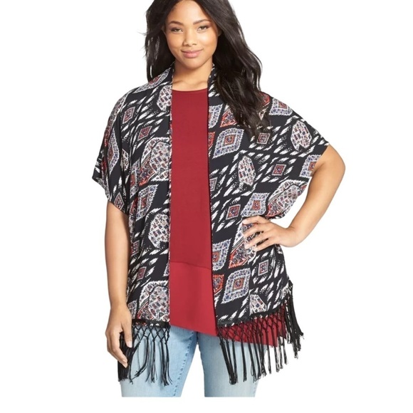 Vince Camuto Open Front Fringe Cardigan Kimono Size 1X - Picture 1 of 10